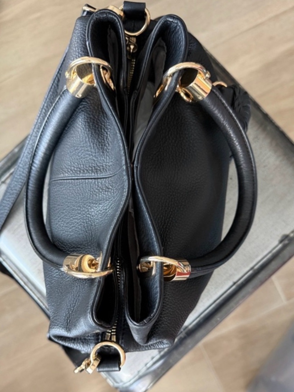 Vince Camuto Black Pebbled Leather Satchel with Tassel - Picture 7 of 11
